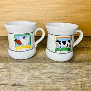 Classic Country ceramic Mugs set of 2 Vandor Country 1981 cow and chicken theme